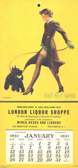 Elvgren, calendrier publicitaire pour London Liquor Shoppe, 1941